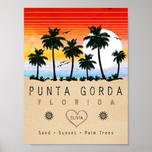 Punta Gorda Florida Retro Sunset Palm Baum 1960er Poster