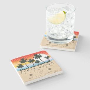 Punta Gorda Florida Retro Sunset Palm Baum 1960er Steinuntersetzer