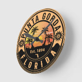 Punta Gorda Florida Retro Sunset Souvenirs 60er Runde Wanduhr (Winkel)