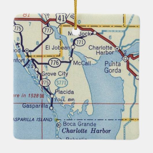 Punta Gorda Vintage Karte Keramikornament (Rückseite)