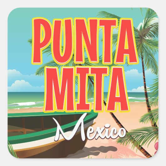 Punta Mita mexikanisches Beach Travel Poster. Quadratischer Aufkleber (Vorderseite)