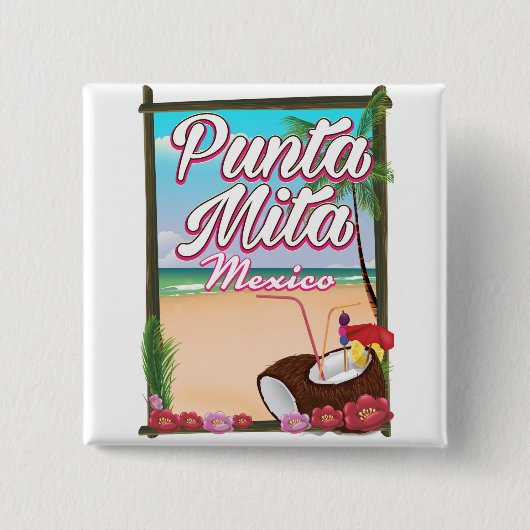 Punta Mita, Mexiko Strand Reiseplakat Button (Vorderseite)