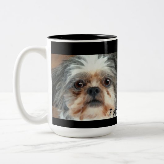 PUP AUF EINER CUP Lhasa Apso Toy Dog Geschenkidee Zweifarbige Tasse (Links)