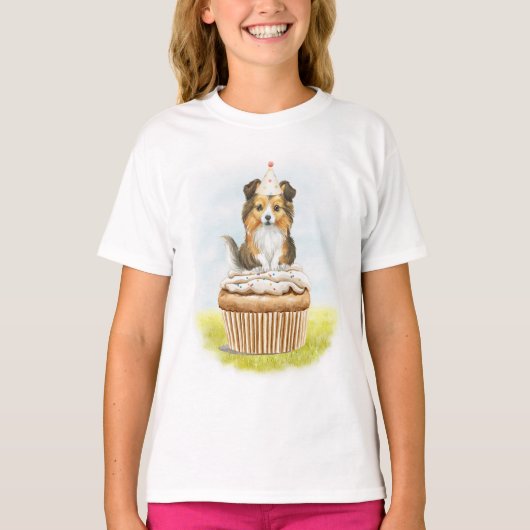 Pup Cake Sheltie Geburtstag Cupcake T-Shirt (Vorderseite)