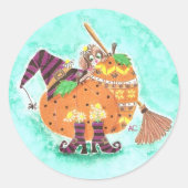 Pup hinter Kürbis Halloween-Aufkleber Runder Aufkleber (Vorderseite)