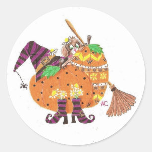 Pup hinter Kürbis Halloween-Aufkleber Runder Aufkleber