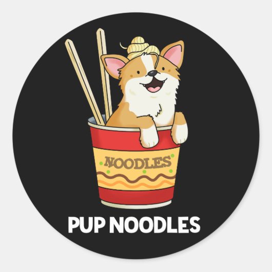 Pup Noodles Funny Cup Noodles Puff Dark BG Runder Aufkleber (Vorderseite)