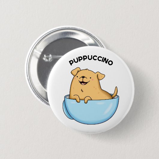 Pup puccino Funny Cappuccino Pun Button (Vorne & Hinten)