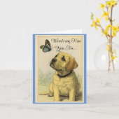 Pup with Butterfly Greycard Karte (Gelbe Blume)