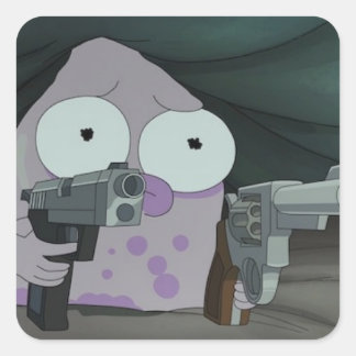 Pupa mit zwei Kanonen Quadratischer Aufkleber