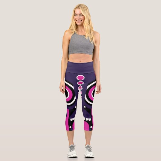 Puple Pink Tiki Capri Leggings (Vorderseite)