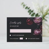 Puple Red 3D Flowers Black RSVP Karte (Stehend Vorderseite)