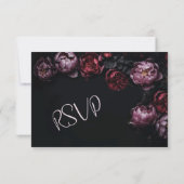 Puple Red 3D Flowers Black RSVP Karte (Rückseite)