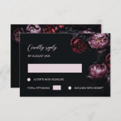 Puple Red 3D Flowers Black RSVP Karte (Vorne/Hinten)
