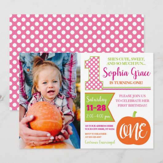 Pupmkin 1. Geburtstag Einladung mit Foto (Vorne/Hinten)