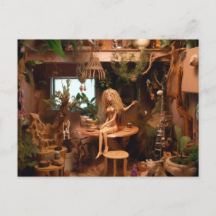 Puppe in einem Baumhaus lustige Anatomie Postkarte