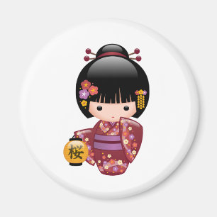Puppe Kirschblütes Kokeshi - Geisha-Mädchen auf Magnet