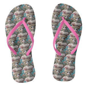 Puppe mit blauen Augen im Vintage-Look, Badesandalen