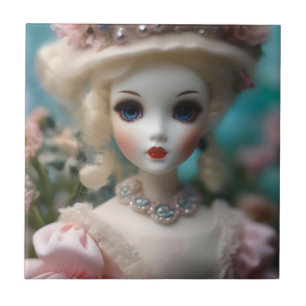 Puppe mit blauen Augen im Vintage-Look, Fliese