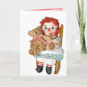 Puppe und Teddy-Bär im Stuhl Karte (Vorderseite)