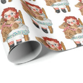 Puppe und Teddybär auf dem Stuhl Geschenkpapier (Rolleneckpunkt)