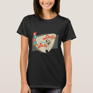 Puppen mit Vintagem Retro-Matching-Bowling-Team T-Shirt