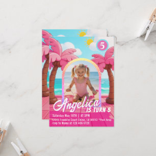 Puppen-Pink-Mode-Strand-Geburtstags-Einladung Einladung