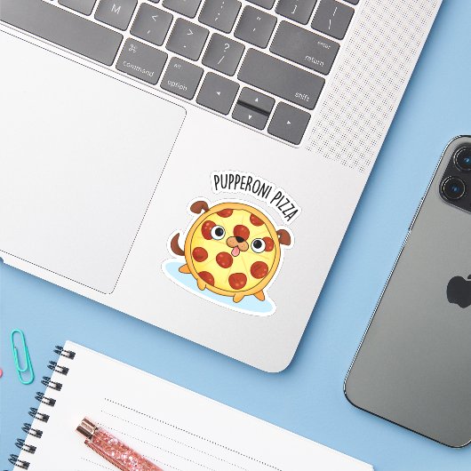 Pupperoni Pizza Funny Pizza Pun Aufkleber (Laptop mit iPhone)
