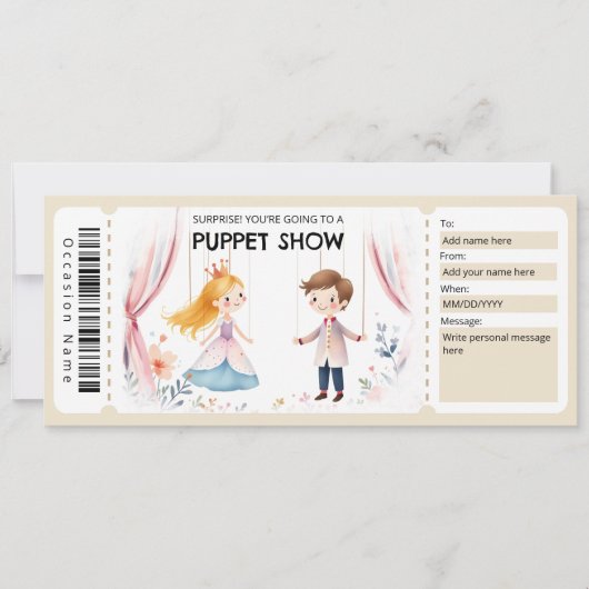 Puppet Show Gift Certificate Einladung (Vorderseite)