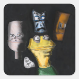 Puppets in the dark ( Erica Crooks puppet art ) Quadratischer Aufkleber