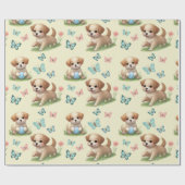 Puppies and Butterflies Pattern Baby Geschenkpapier (Flach)