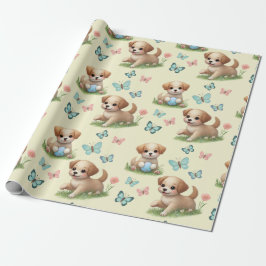 Puppies and Butterflies Pattern Baby Geschenkpapier