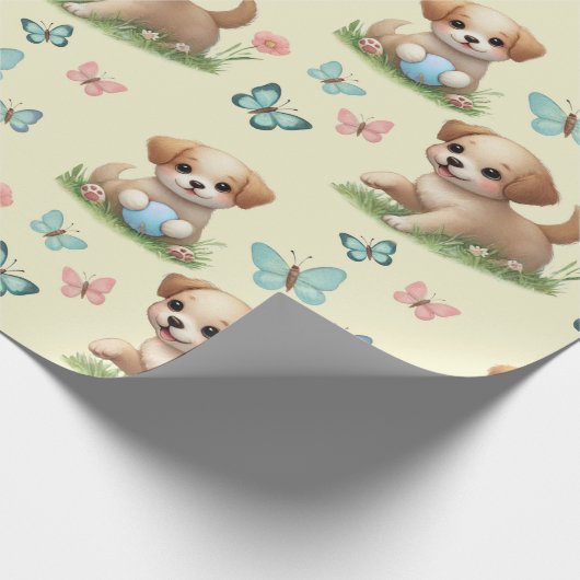 Puppies and Butterflies Pattern Baby Geschenkpapier (Ecke)