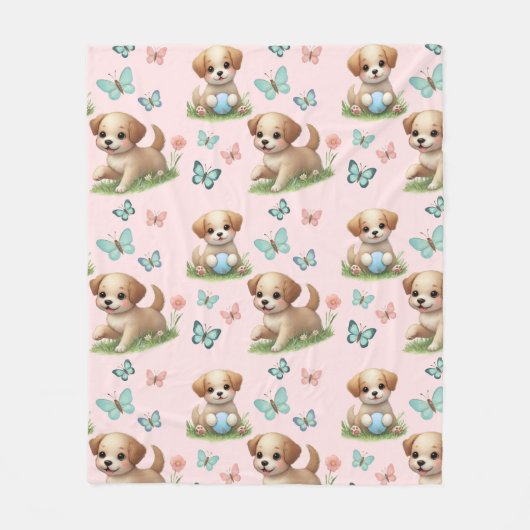 Puppies and Butterflies Pattern Blanket Fleecedecke (Vorderseite)