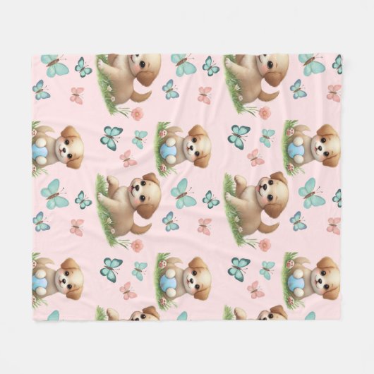 Puppies and Butterflies Pattern Blanket Fleecedecke (Vorderseite (Horizontal))