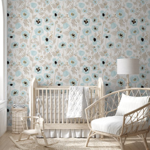 Puppies blaues Watercolor Floral Muster Tapete