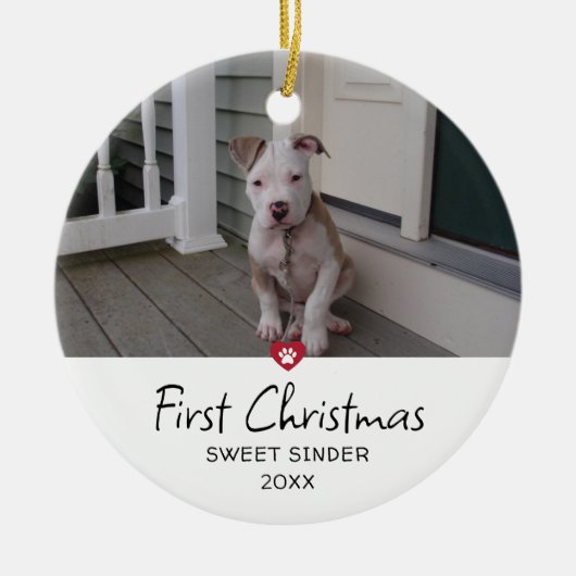 Puppies First Christmas Photo Keramik Ornament (Vorne)