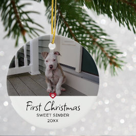 Puppies First Christmas Photo Keramik Ornament