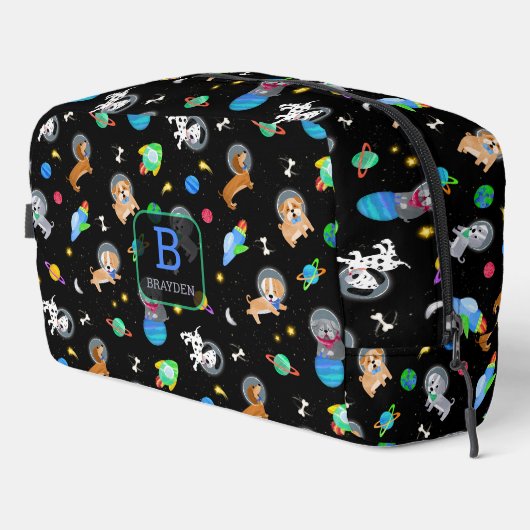 Puppies In Space Watercolor Dog Astronauts Waschbeutel (Rechte Ecke)