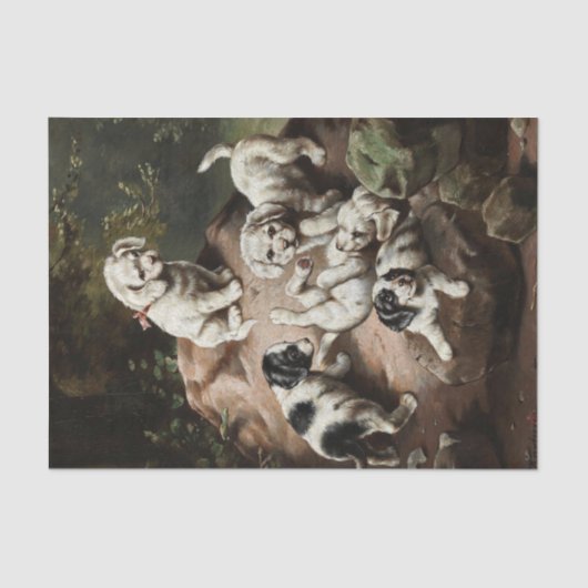 Puppies Painting by Carl Reichert Tissue Paper Seidenpapier (Vorderseite)