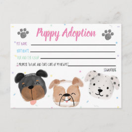 Puppy-Adoption-Karte für Gastgeschenk Postkarte