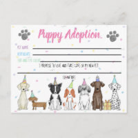 Puppy-Adoption-Karte für Gastgeschenk
