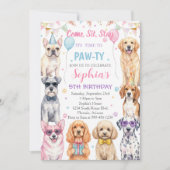 Puppy Birthday Invitation Dog Party Pawty Girl Einladung (Vorderseite)