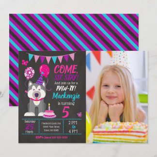 Puppy Birthday Invitation Girl Paw-ty Husky Einladung