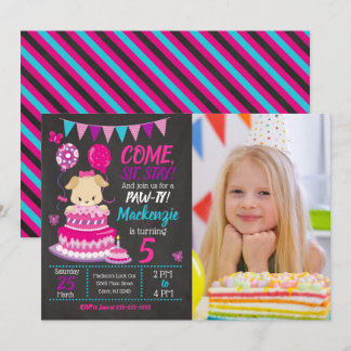 Puppy Birthday Invitation Girl Paw-ty Party Einladung