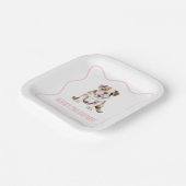 Puppy bulldog preppy pink plaid birthday pappteller (Gewinkelt)