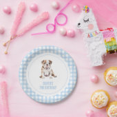 Puppy bulldog preppy plaid birthday pappteller (Party)