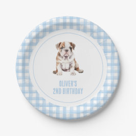 Puppy bulldog preppy plaid birthday pappteller