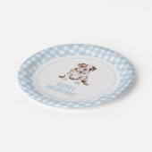 Puppy bulldog preppy plaid birthday pappteller (Schrägansicht)