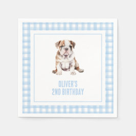 Puppy bulldog preppy plaid birthday serviette